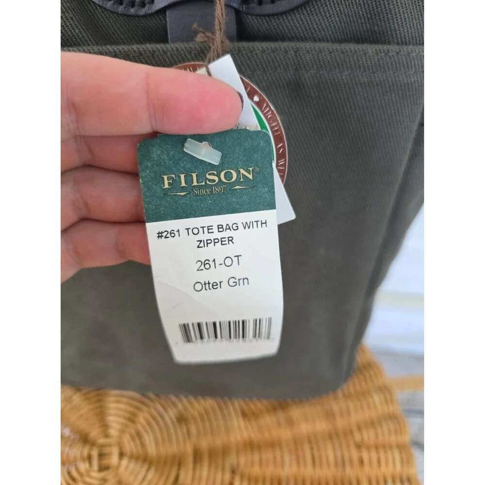 NWT FILSON RUGGED TWILL TOTE BAG WITH ZIPPER MADE IN USA OTTER GREEN